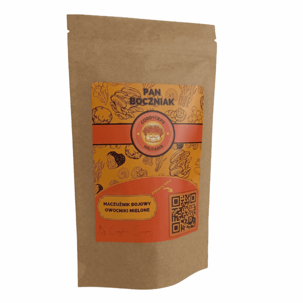 Cordyceps militaris – grzyb mielony w proszku 100 g, opakowanie Pan Boczniak