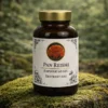 Reishi – lakownica żółtawa ekstrakt 20:1 60 kapsułek | Pan Boczniak Słoiczek kapsułek Reishi (lakownica żółtawa) ekstrakt 20:1 – 60 kapsułek, na omszonym kamieniu w lesie